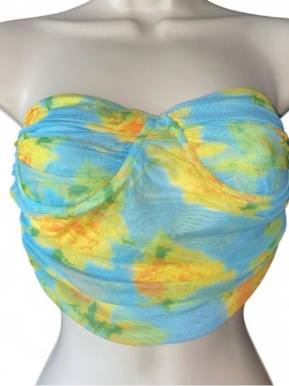 Zara tulle mesh corset floral cropped top featuring a draped Small summer beach